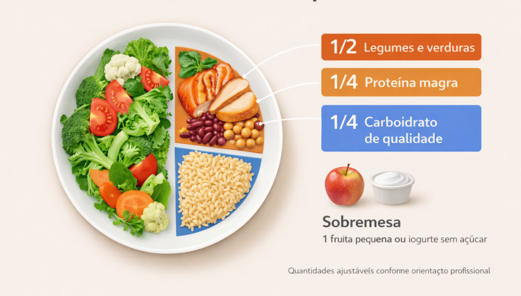 Alimentação para diabetes com prato equilibrado

